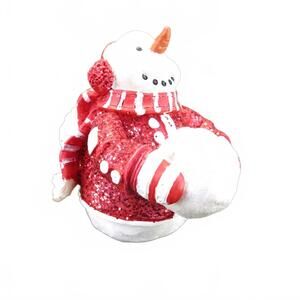 Vintage Sparkly Cute Snowman in Red Jacket Figurine 3"